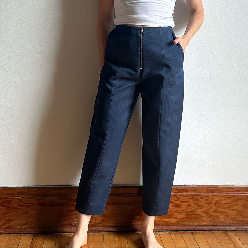 COS Navy Structured Thick Textured Balloon Fit Cropped Pants